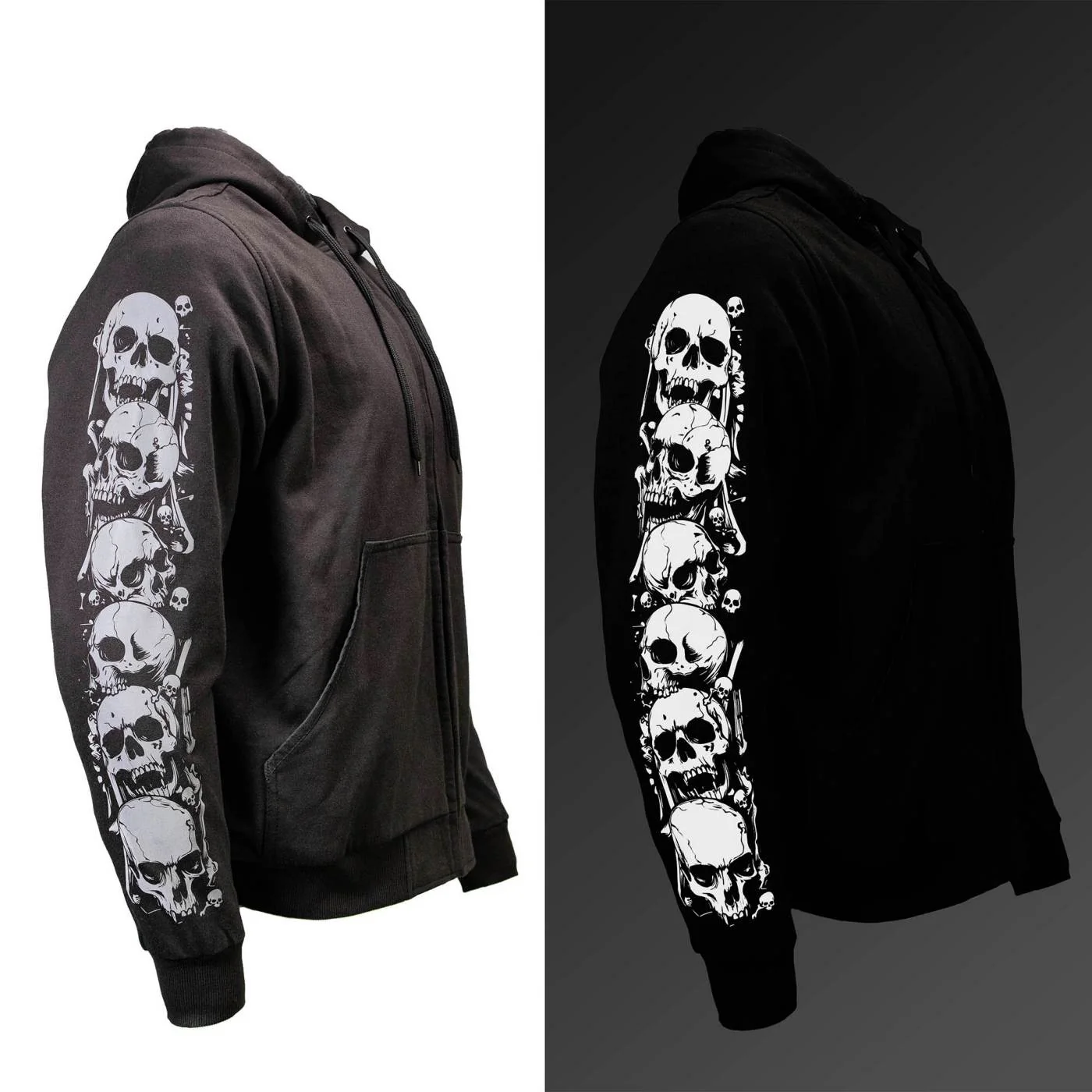 Milwaukee Leather Men's Bare Bones Black Reflective Skull CE Armored Riding Hoodie, Shoulder & Elbow Armor - MPM1797 - Image 9