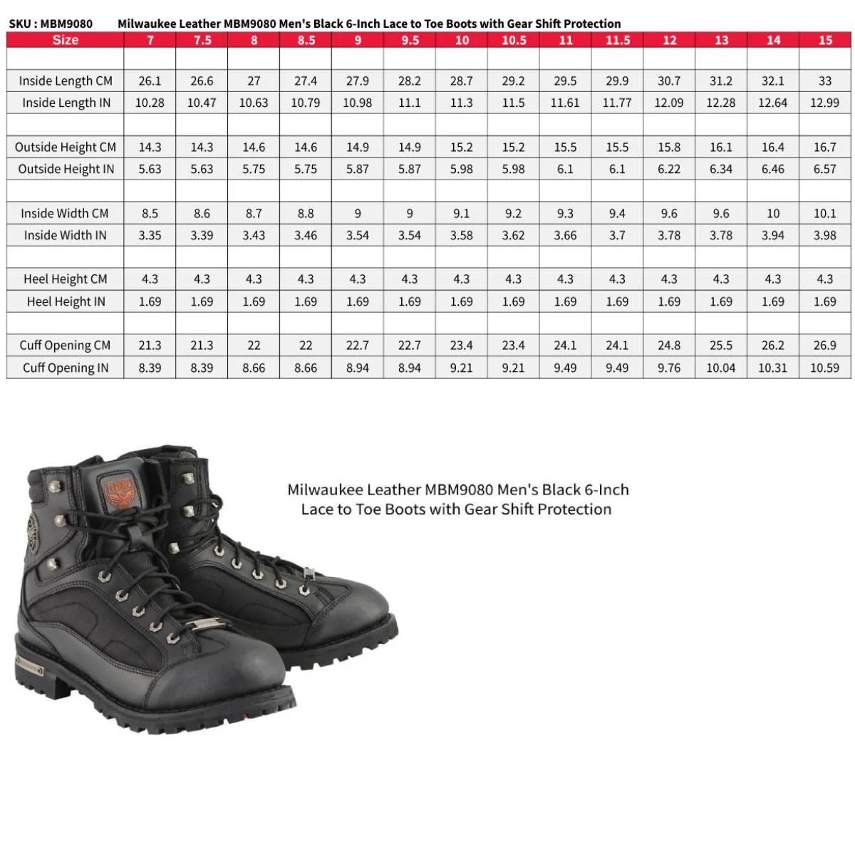 Milwaukee Leather MBM9080 Men's Black Leather 6-Inch Lace to Toe Motorcycle Rider Boots w/ Gear Shift Protection - Image 3