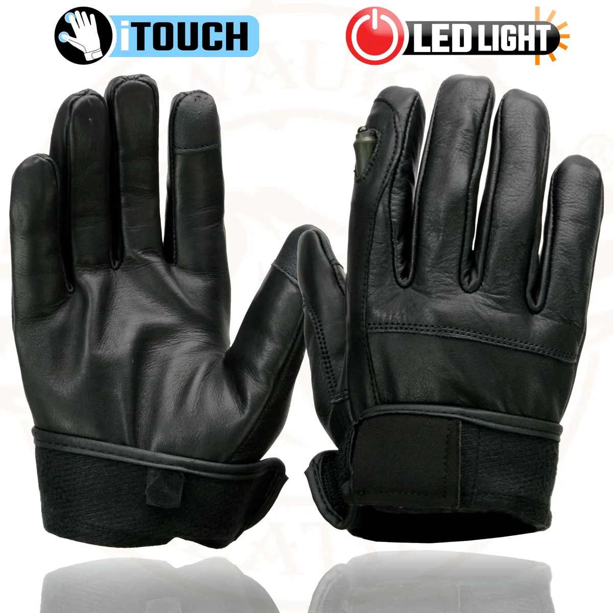 Milwaukee Leather MG7599 Men's Black Leather Motorcycle Gloves w/ i-Touch Screen and Led Finger Light - Image 10