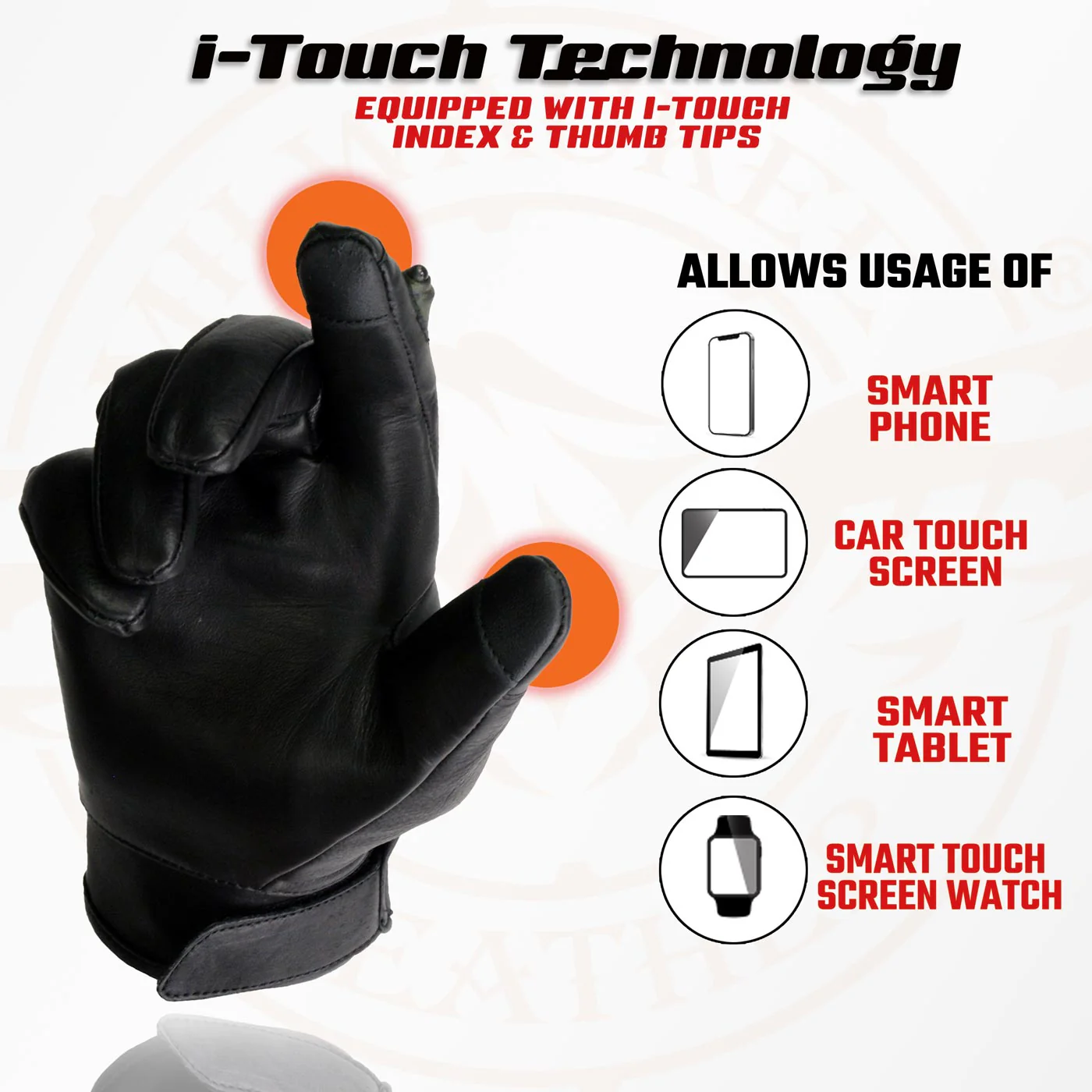 Milwaukee Leather MG7599 Men's Black Leather Motorcycle Gloves w/ i-Touch Screen and Led Finger Light - Image 4
