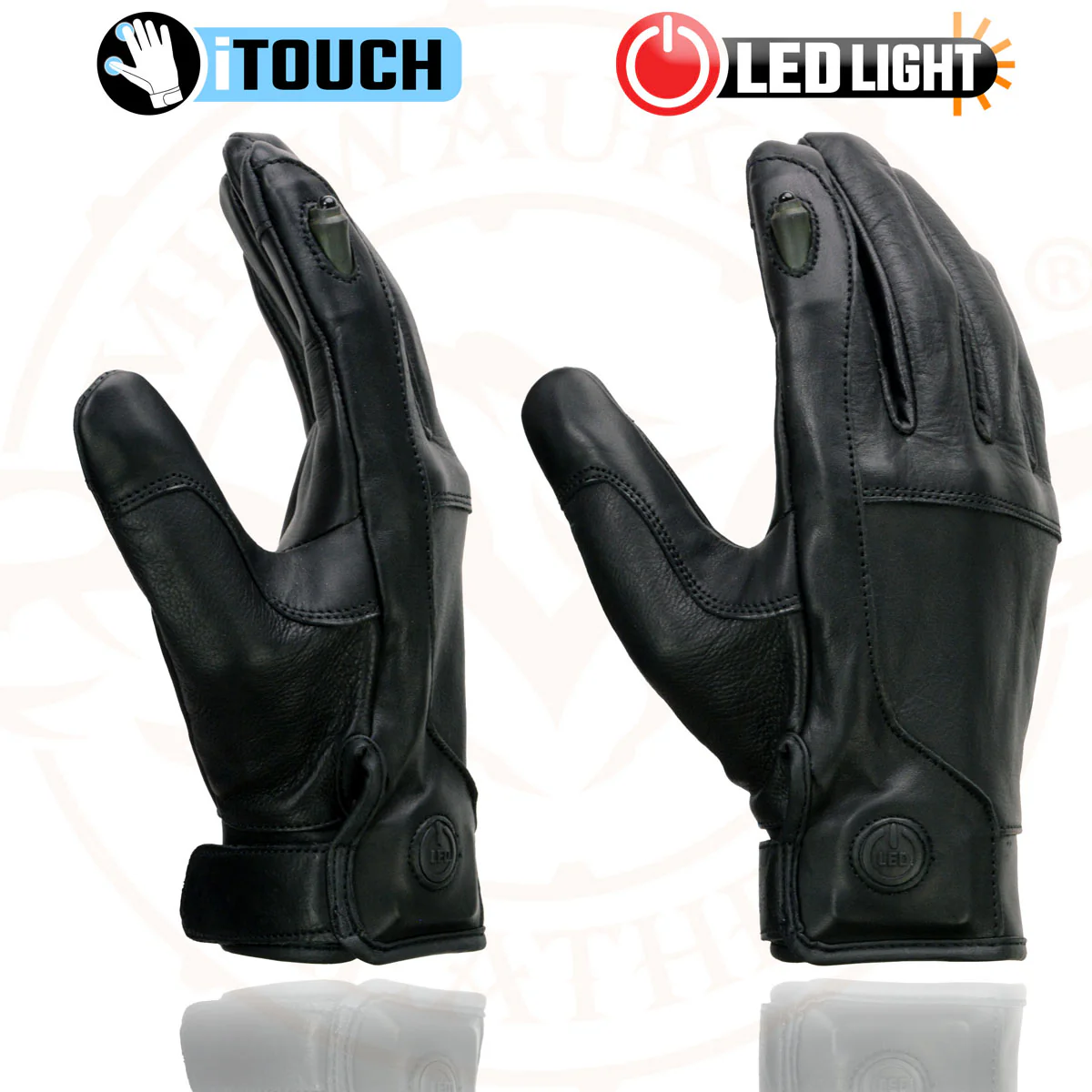 Milwaukee Leather MG7599 Men's Black Leather Motorcycle Gloves w/ i-Touch Screen and Led Finger Light - Image 5
