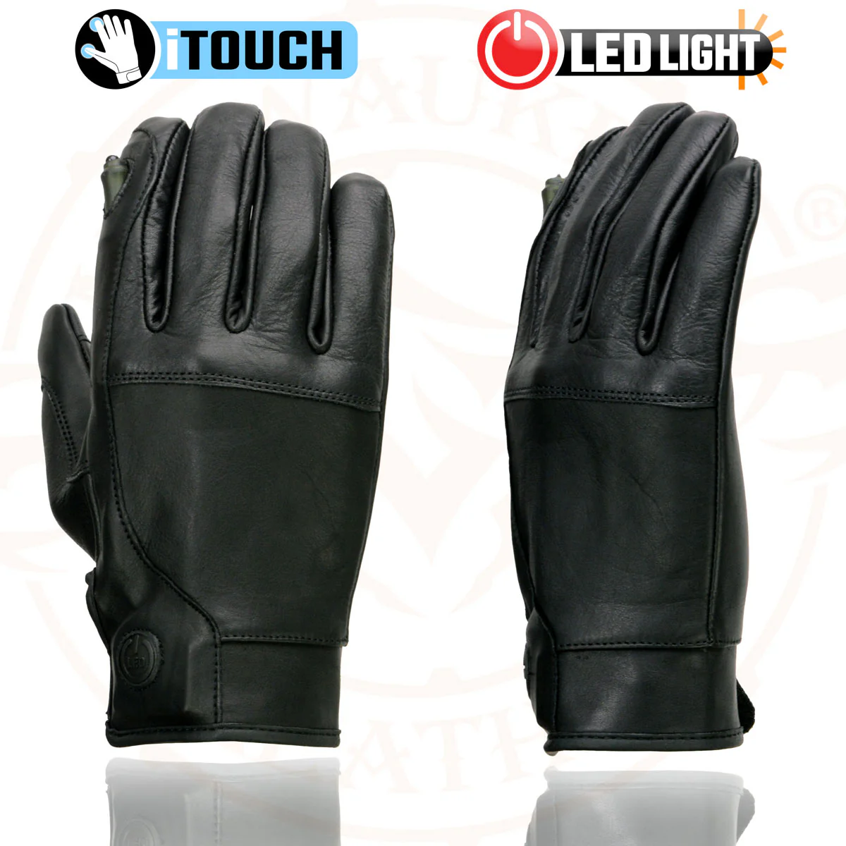 Milwaukee Leather MG7599 Men's Black Leather Motorcycle Gloves w/ i-Touch Screen and Led Finger Light - Image 6