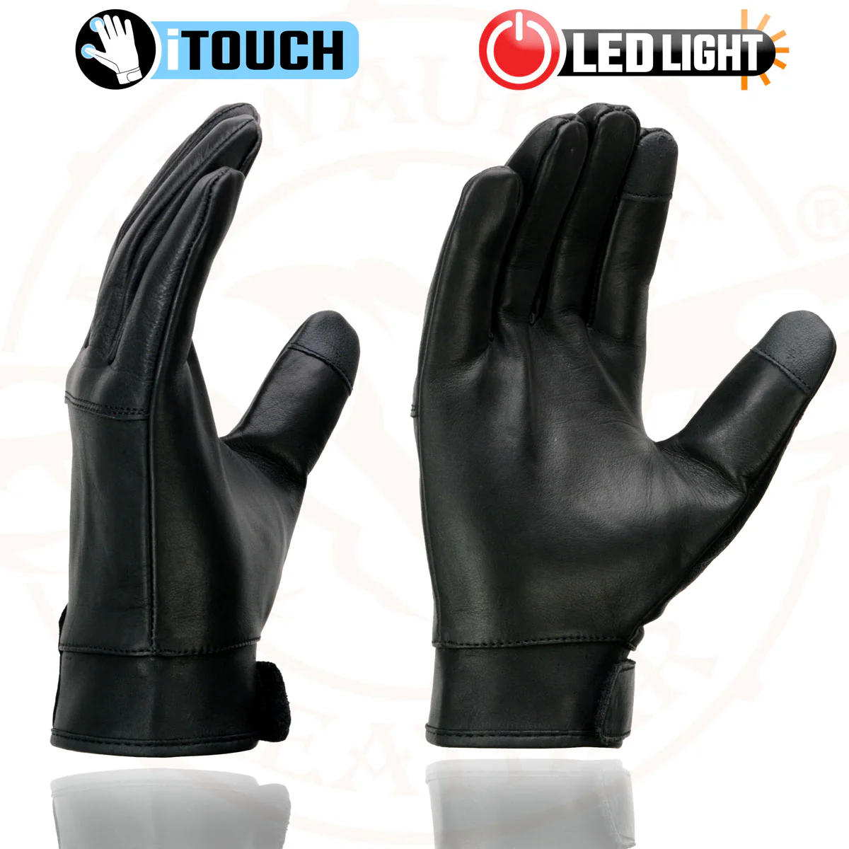 Milwaukee Leather MG7599 Men's Black Leather Motorcycle Gloves w/ i-Touch Screen and Led Finger Light - Image 7