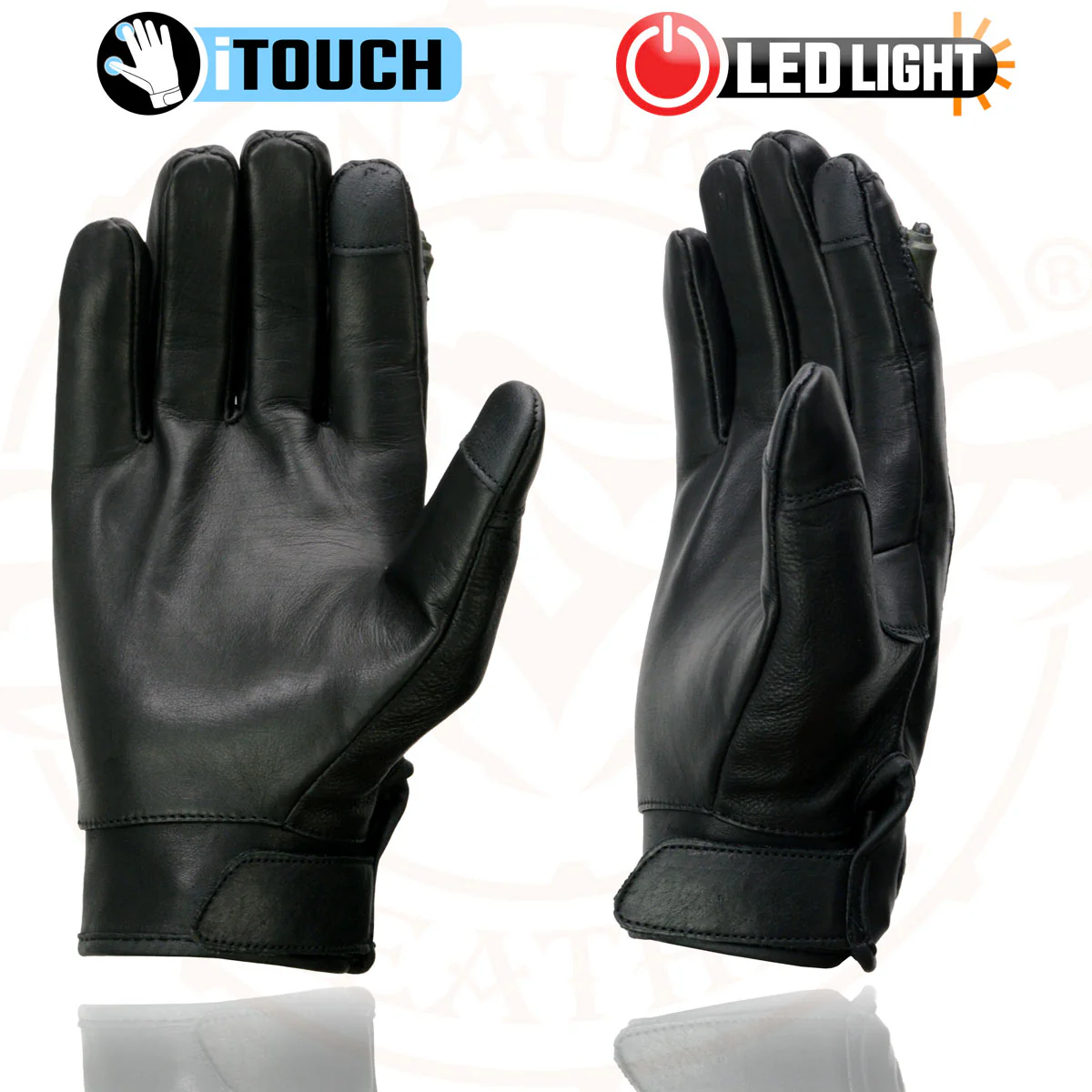 Milwaukee Leather MG7599 Men's Black Leather Motorcycle Gloves w/ i-Touch Screen and Led Finger Light - Image 8