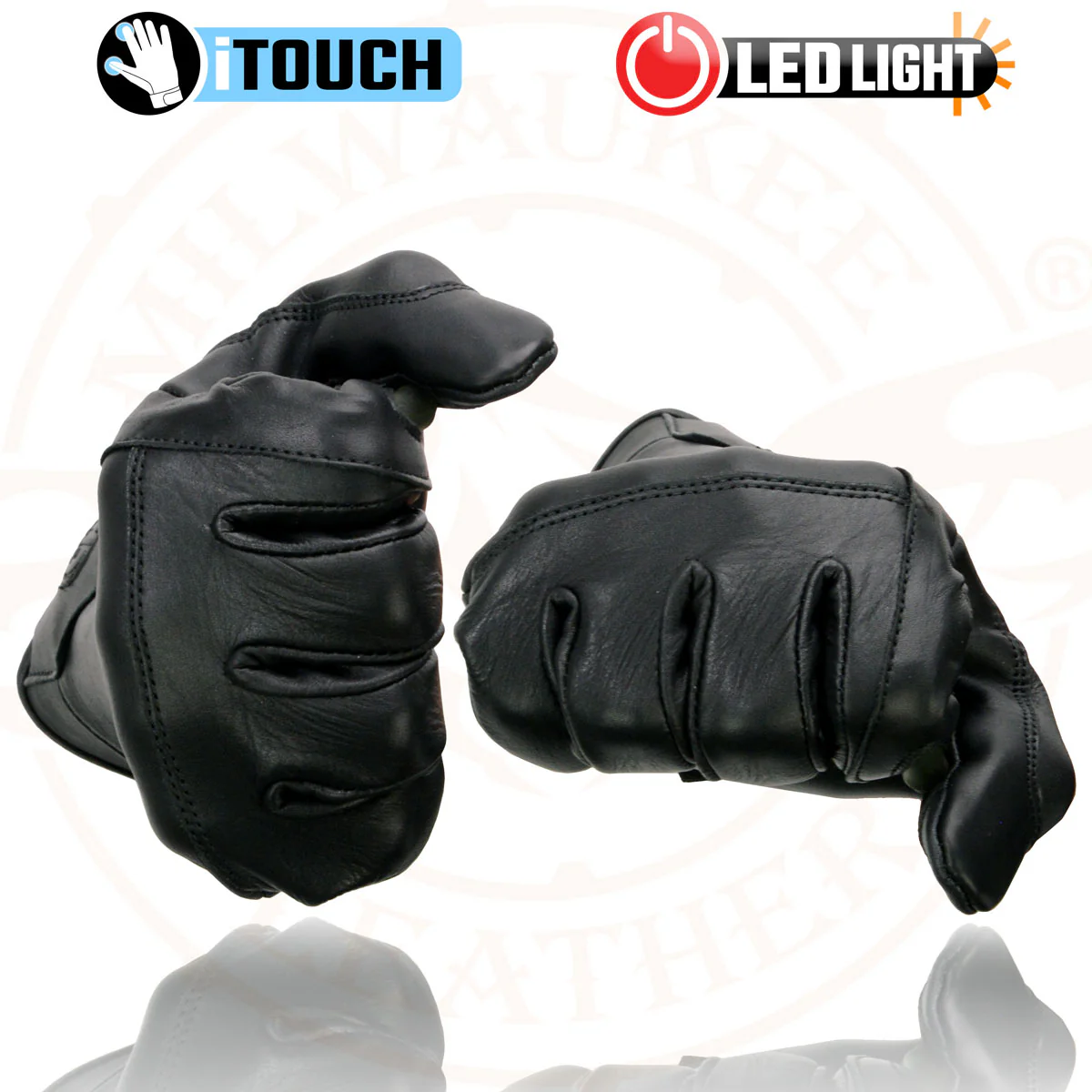 Milwaukee Leather MG7599 Men's Black Leather Motorcycle Gloves w/ i-Touch Screen and Led Finger Light - Image 9