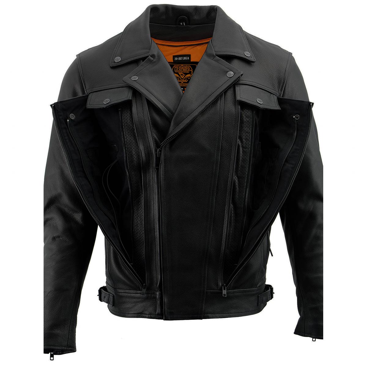 Milwaukee Leather LKM1760 Men's Black Leather Motorcycle Riders Jacket w/ Multi-Utility Pockets - Image 6