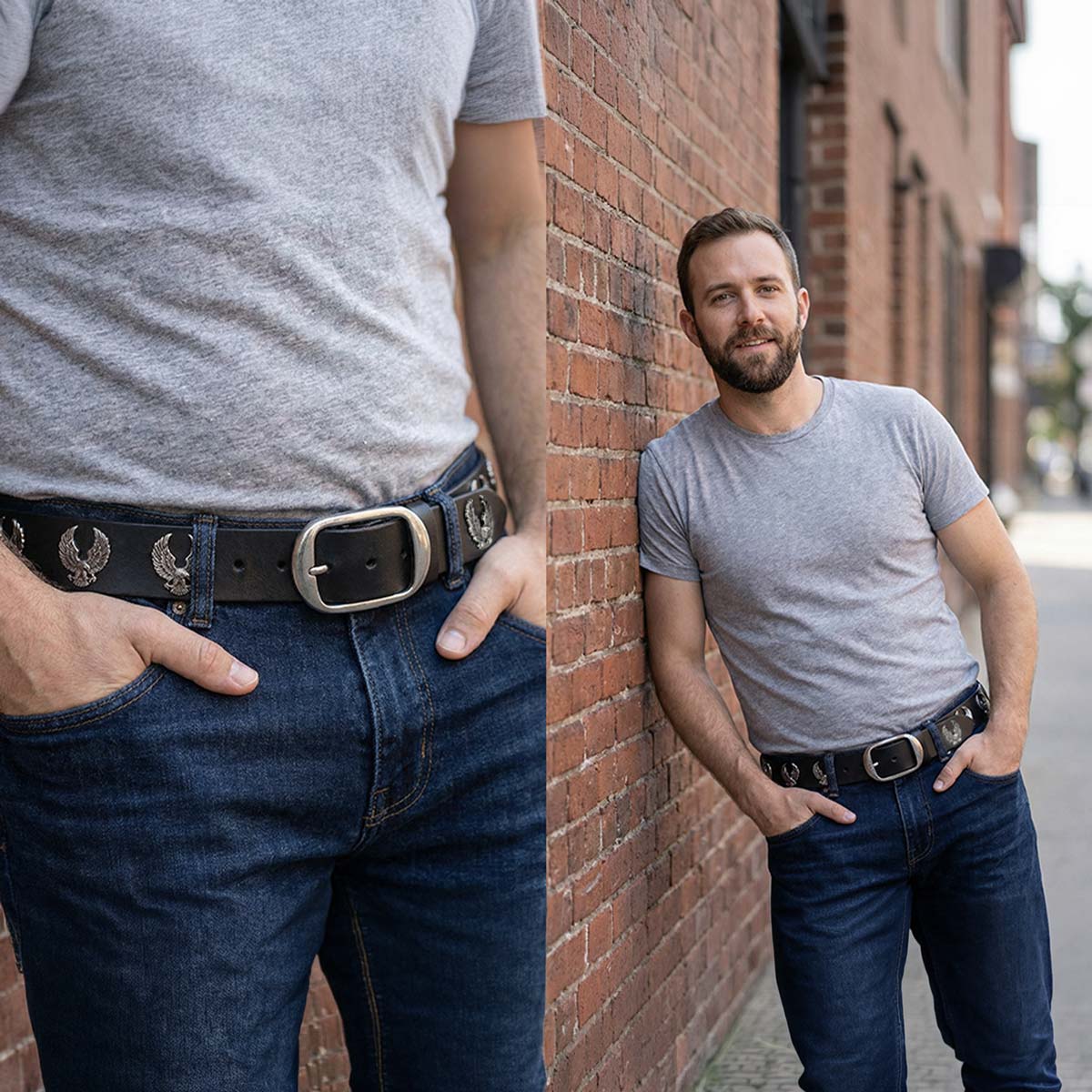 Milwaukee Leather Men's Liberty Talon Black Leather Belt with USA Eagle Emblems - 1.5 Inch Biker Belt - MP7113 - Image 2