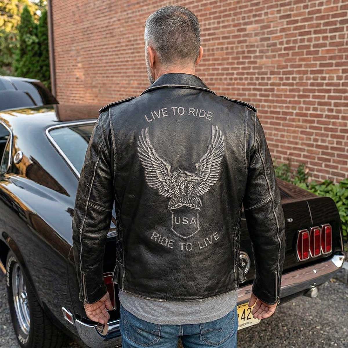 Milwaukee Leather Men's Live to Ride Classic Black Premium Leather CE Armored Motorcycle Jacket - Side Lace - LKM1706 - Image 4