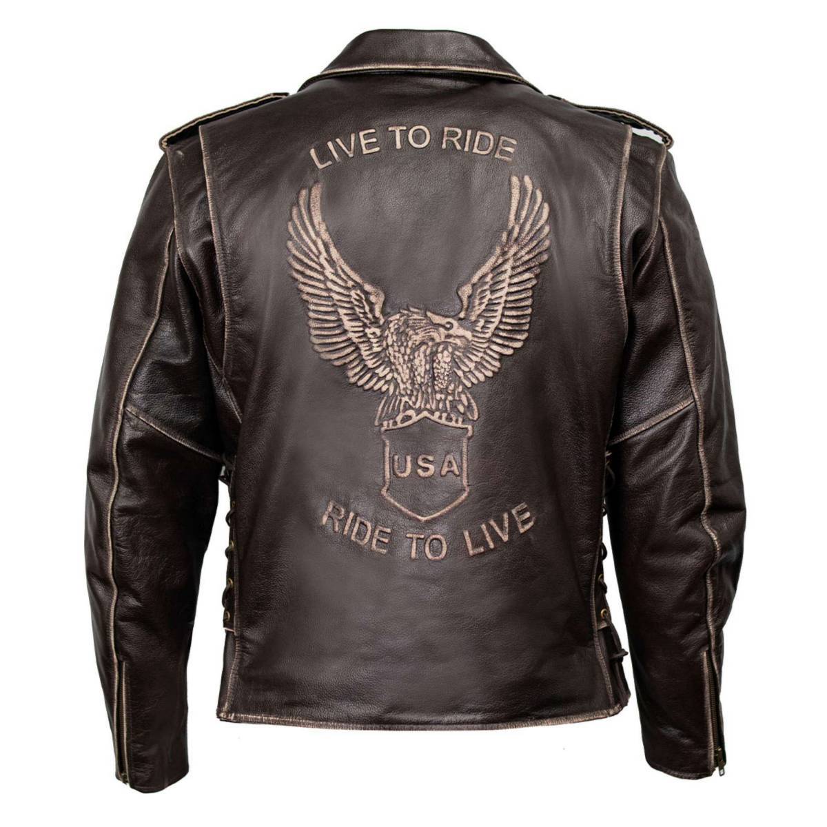 Milwaukee Leather Men's Live to Ride Classic Retro Brown Premium Leather CE Armored Motorcycle Jacket - Side Lace - LKM1707