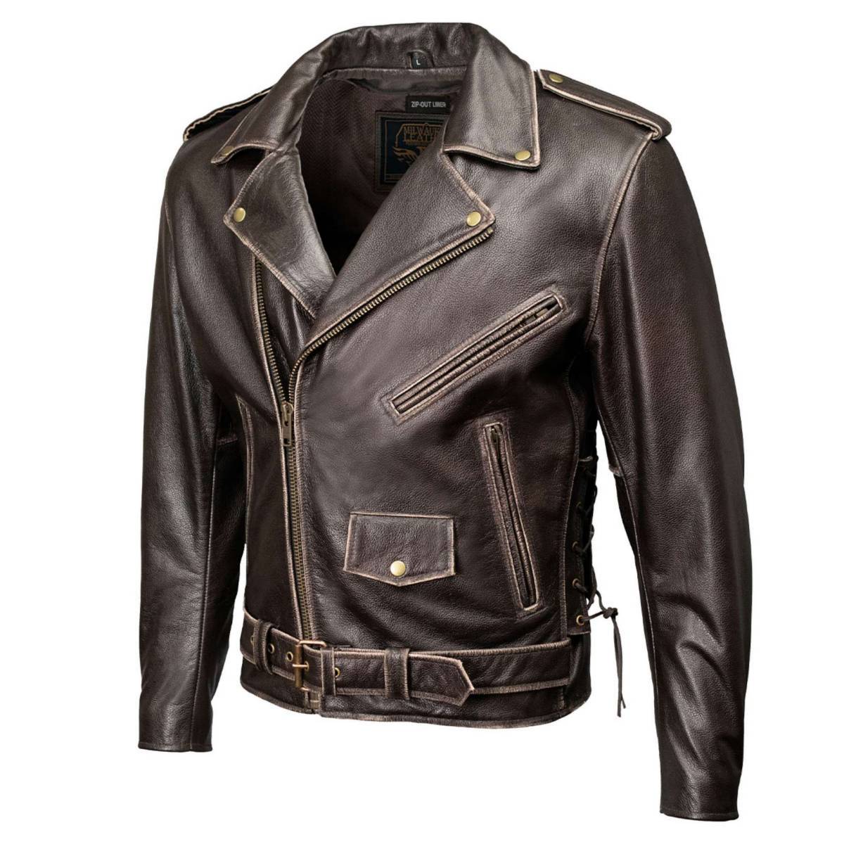 Milwaukee Leather Men's Live to Ride Classic Retro Brown Premium Leather CE Armored Motorcycle Jacket - Side Lace - LKM1707 - Image 16