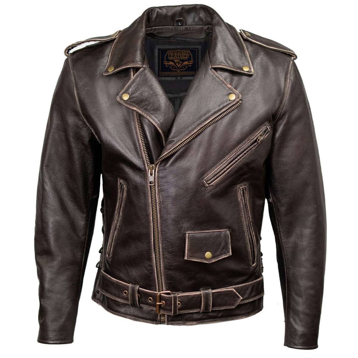 Milwaukee Leather Men's Live to Ride Classic Retro Brown Premium Leather CE Armored Motorcycle Jacket - Side Lace - LKM1707 - Image 17