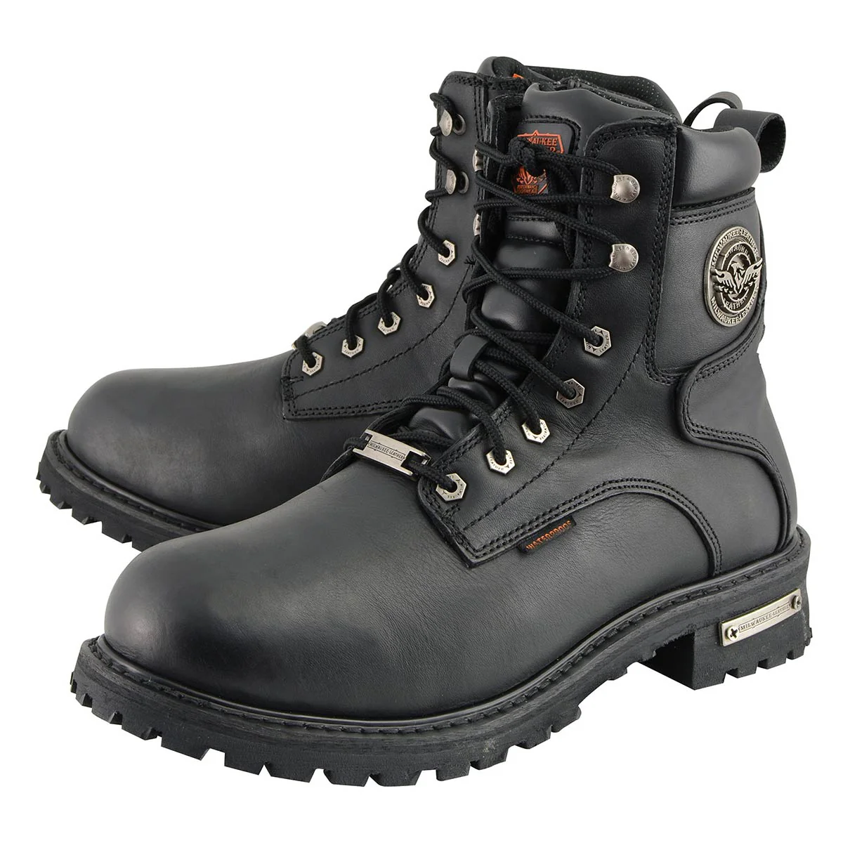 Milwaukee Leather Men's Black Leather Wide Width 6-Inch Lace-Up Logger Waterproof Motorcycle Boots MBM9096WP - Image 8