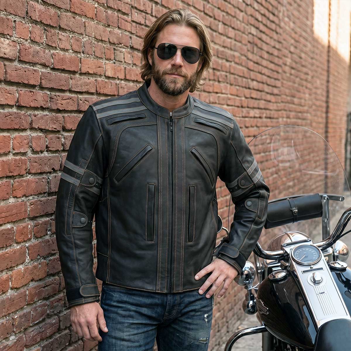 Milwaukee Leather Men's Matte Black Street CE Armored Motorcycle Vented Jacket - Reflective - LKM17012 - Image 9