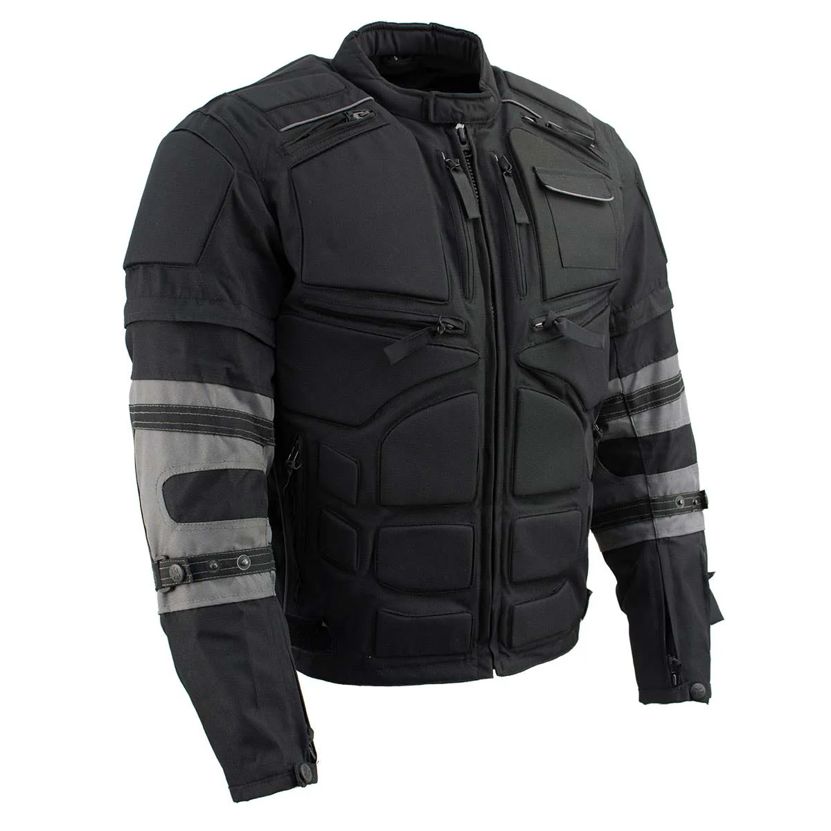 Milwaukee Leather Men's Morph Black/Grey Textile Motorcycle Jacket w/ CE Armor, Removable Sleeves - MPM17026