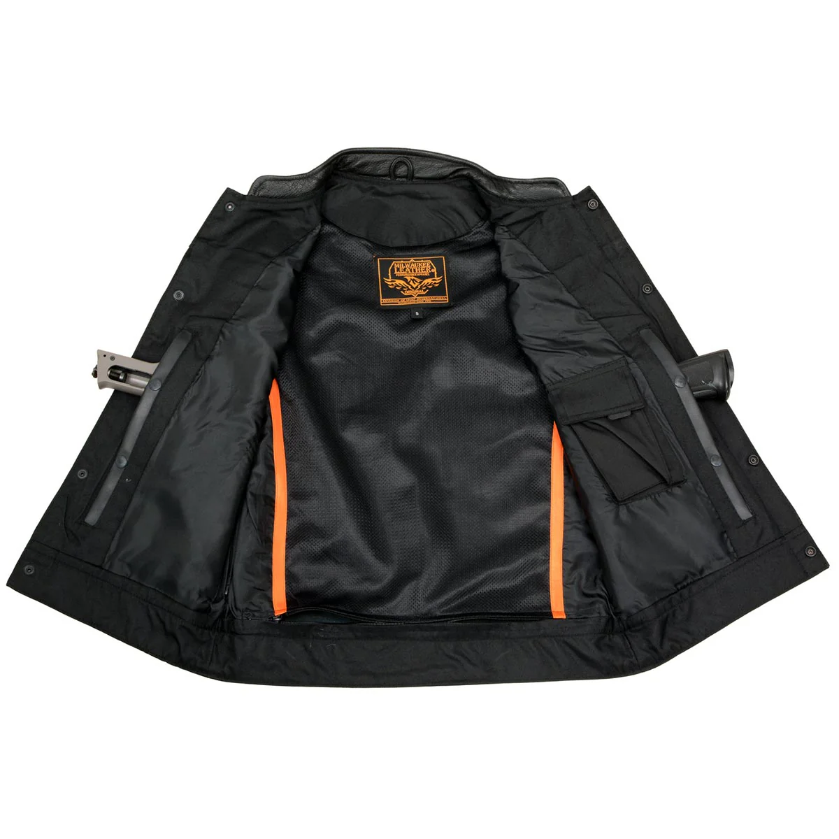 Milwaukee Leather SH2036 Men's Black Club Style' Open Neck Leather Vest - Image 6
