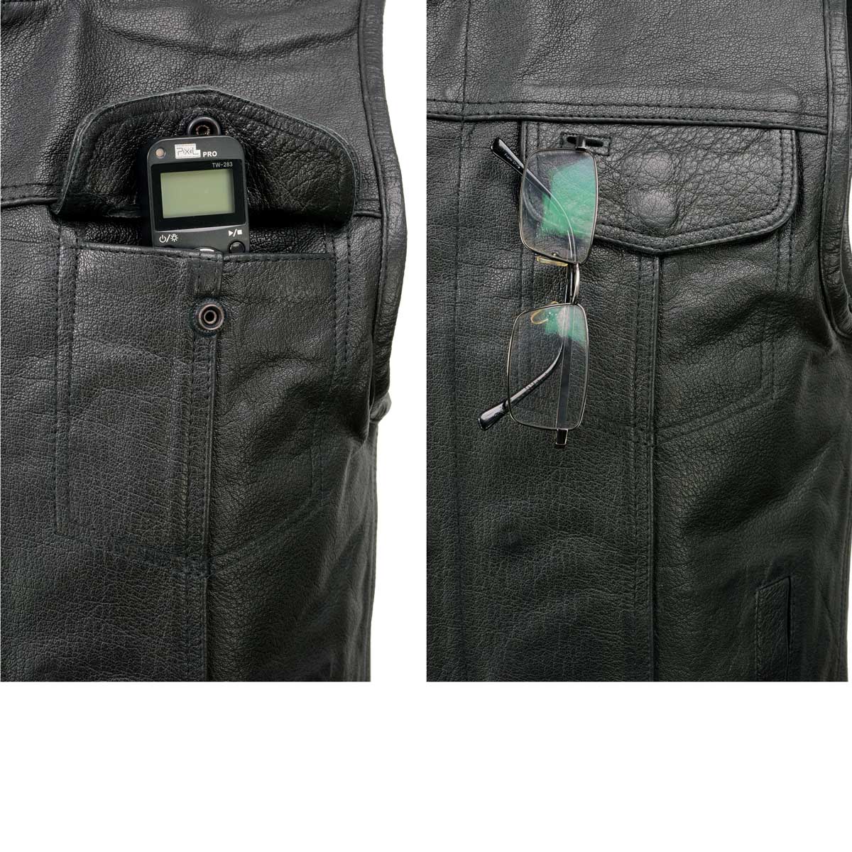 Milwaukee Leather SH2036 Men's Black Club Style' Open Neck Leather Vest - Image 7