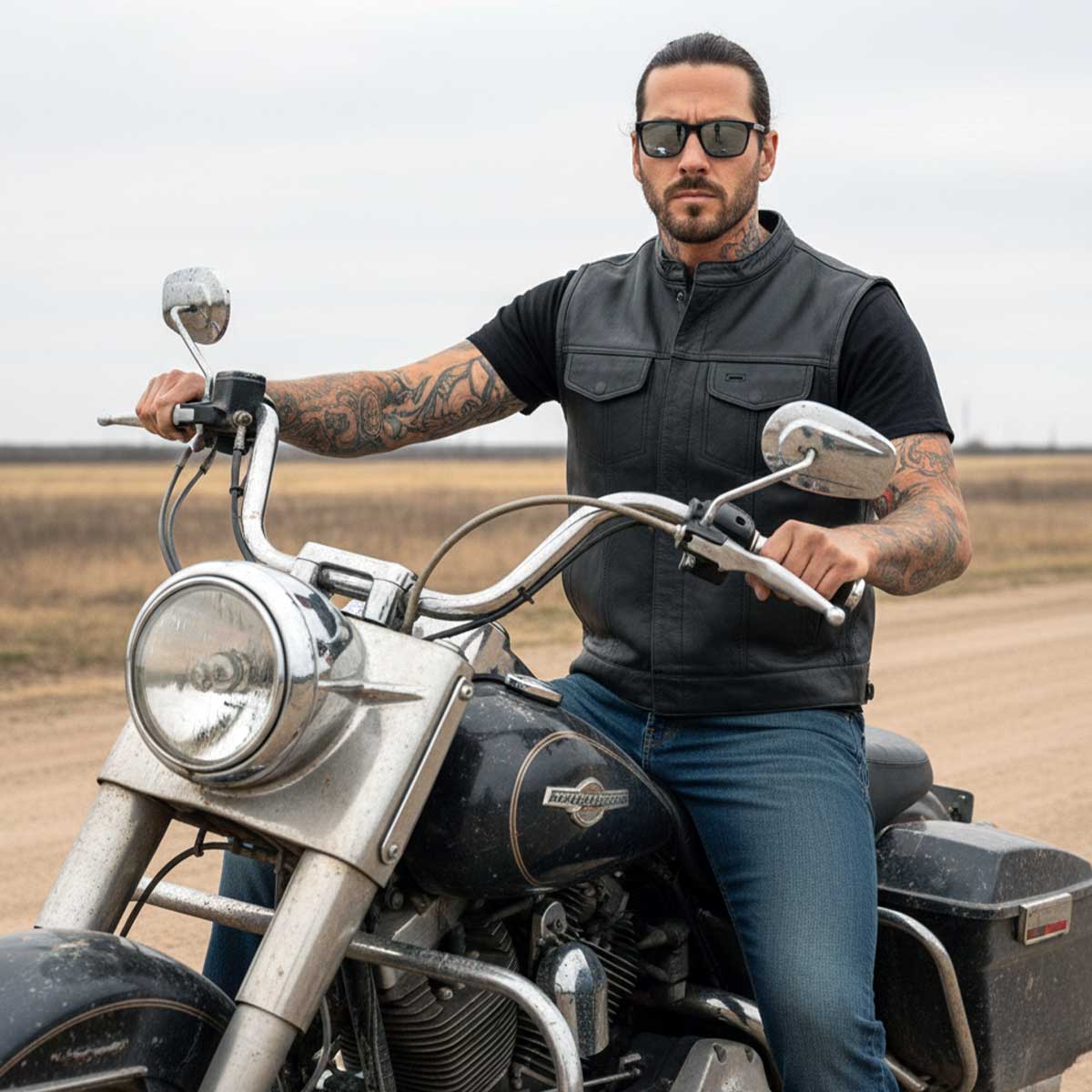 Milwaukee Leather MLM3510 Men's Black Premium Leather Club Style Vest - Dual Closure Open Neck Motorcycle Rider Vest - Image 2