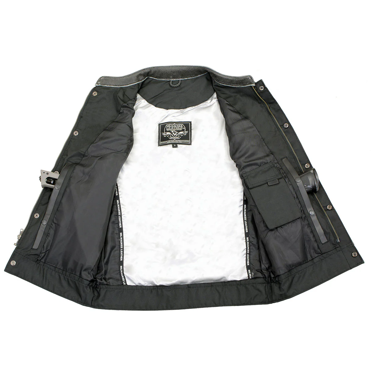 Milwaukee Leather MLM3513 Men's Premium Leather Club-Style Motorcycle Vest w/ Snaps and Zipper Closure - Image 8