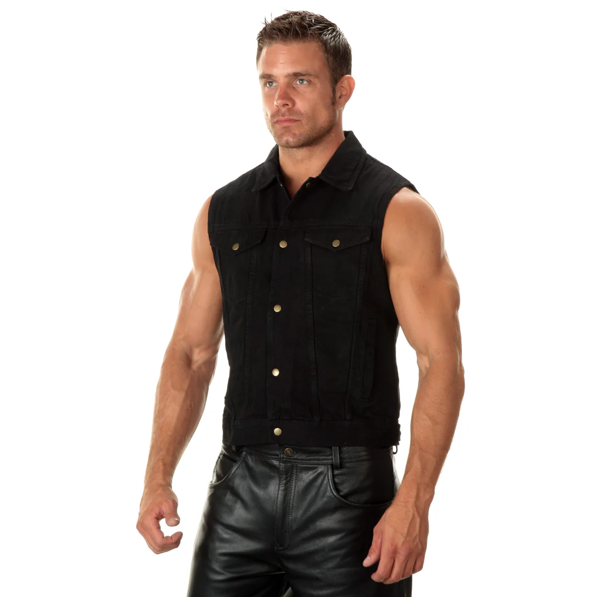 Milwaukee Leather Men's Outrider Black Denim Motorcycle Rider Vest with Shirt Collar - MDM3081 - Image 11