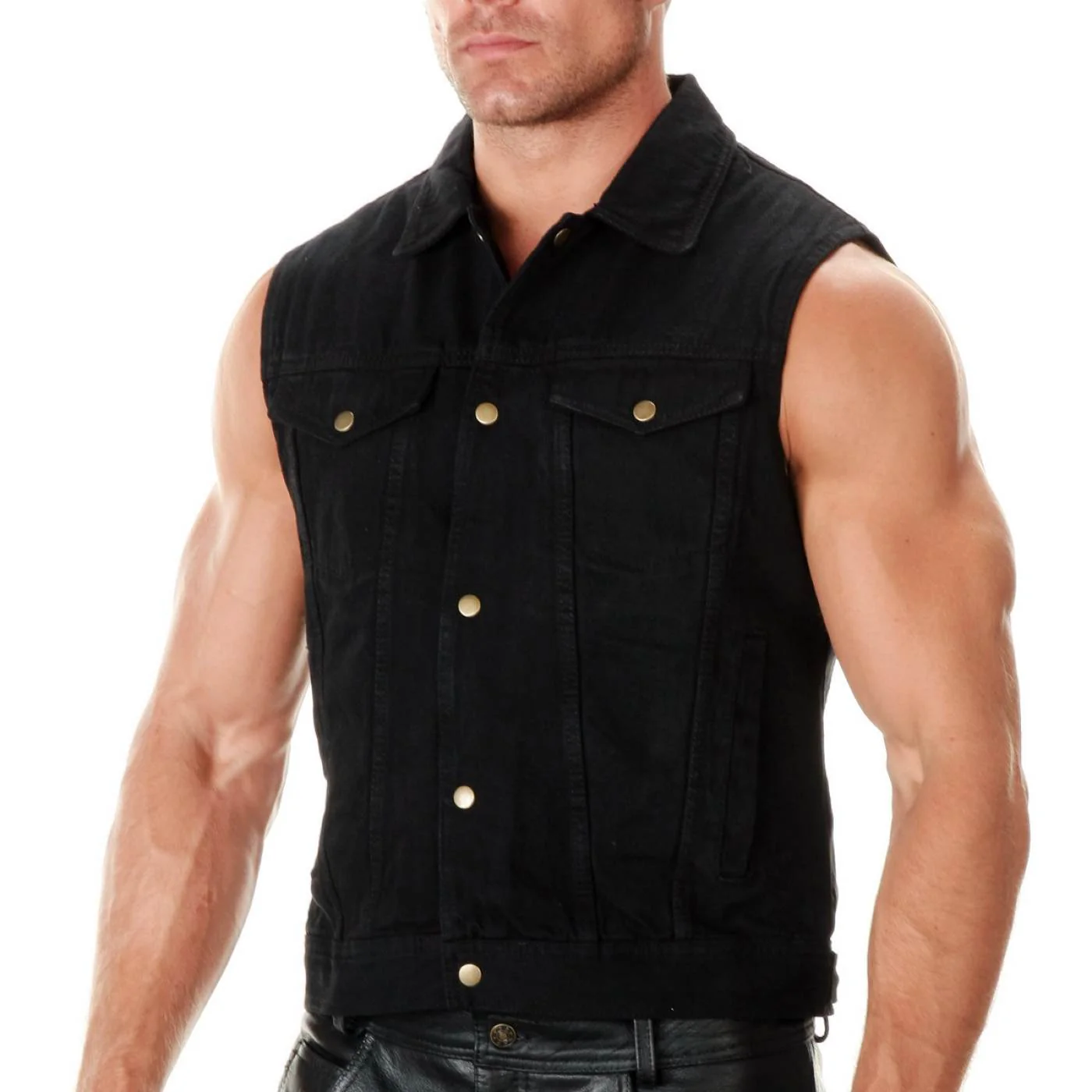 Milwaukee Leather Men's Outrider Black Denim Motorcycle Rider Vest with Shirt Collar - MDM3081 - Image 6