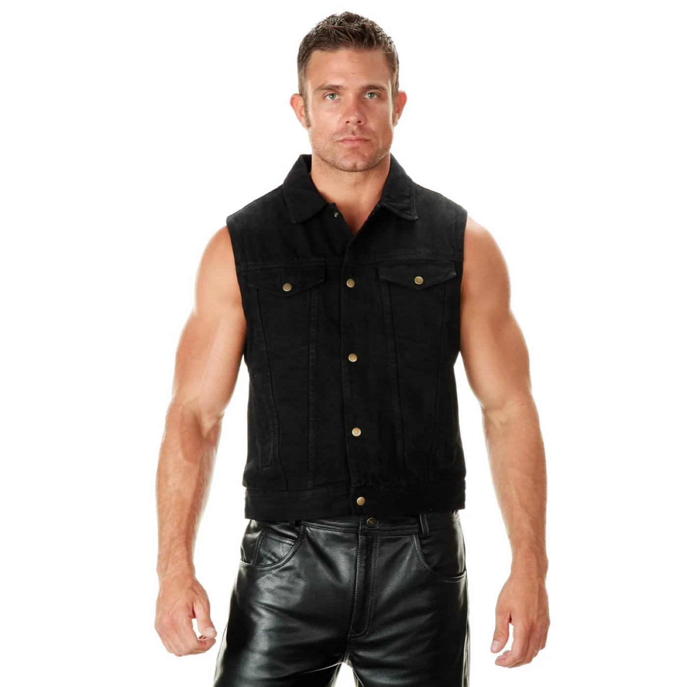 Milwaukee Leather Men's Outrider Black Denim Motorcycle Rider Vest with Shirt Collar - MDM3081 - Image 7