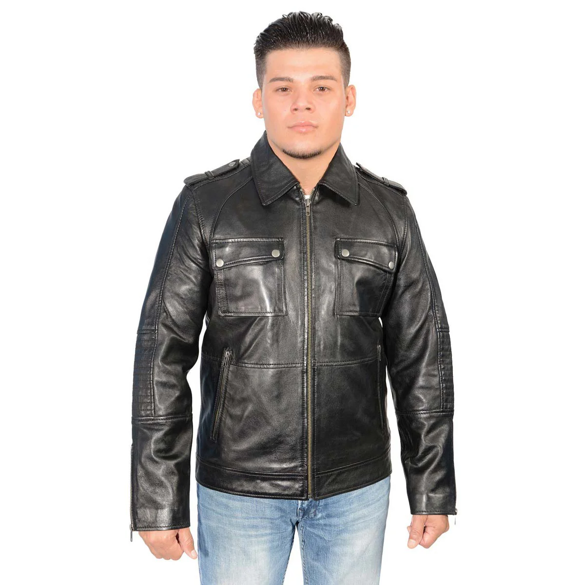Milwaukee Leather SFM1810 Men's Black Lamsbkin Patch Pocket Leather Jacket - Image 7