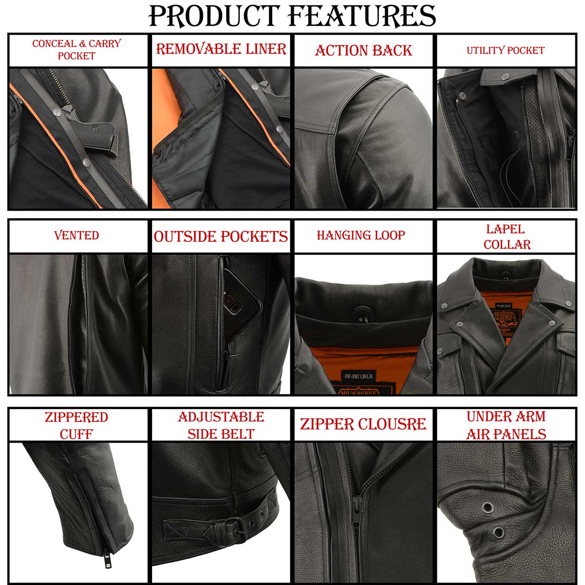Milwaukee Leather MLM1520 Men's Pistol Pete Vented Black Leather Cruiser Jacket - Image 6