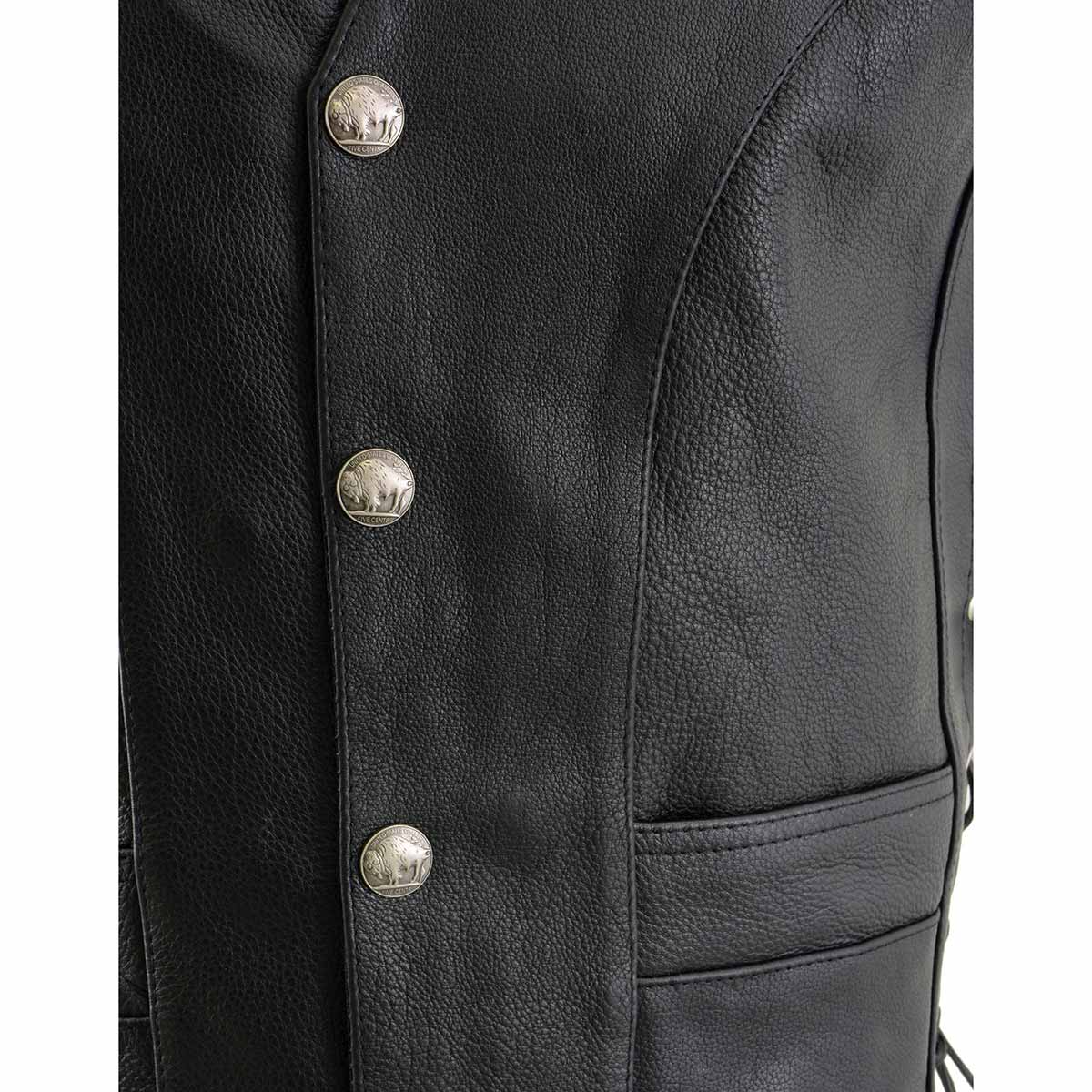 Milwaukee Leather ML1369 Men's Black Premium Leather Side Lace Motorcycle Rider Vest w/ Buffalo Nickel Snaps Closure - Image 7