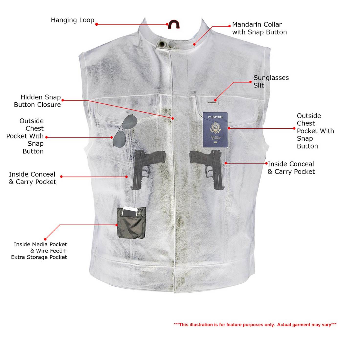 Milwaukee Leather Men's Quick Draw Black Cowhide Leather Motorcycle Vest - LKM3794 - Image 4