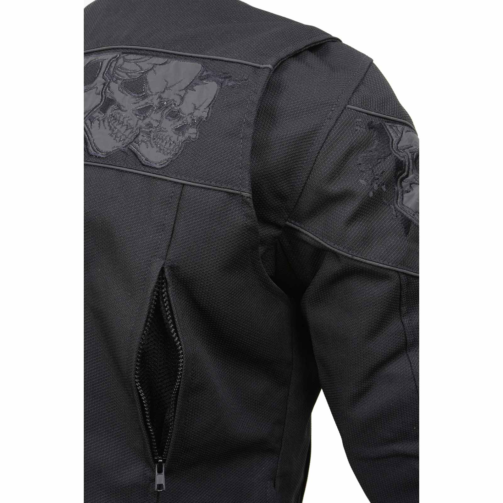Milwaukee Leather MPM1730 Men's Black Padded Textile All Season Motorcycle Jacket w/ Reflective Skulls Artwork - Image 10