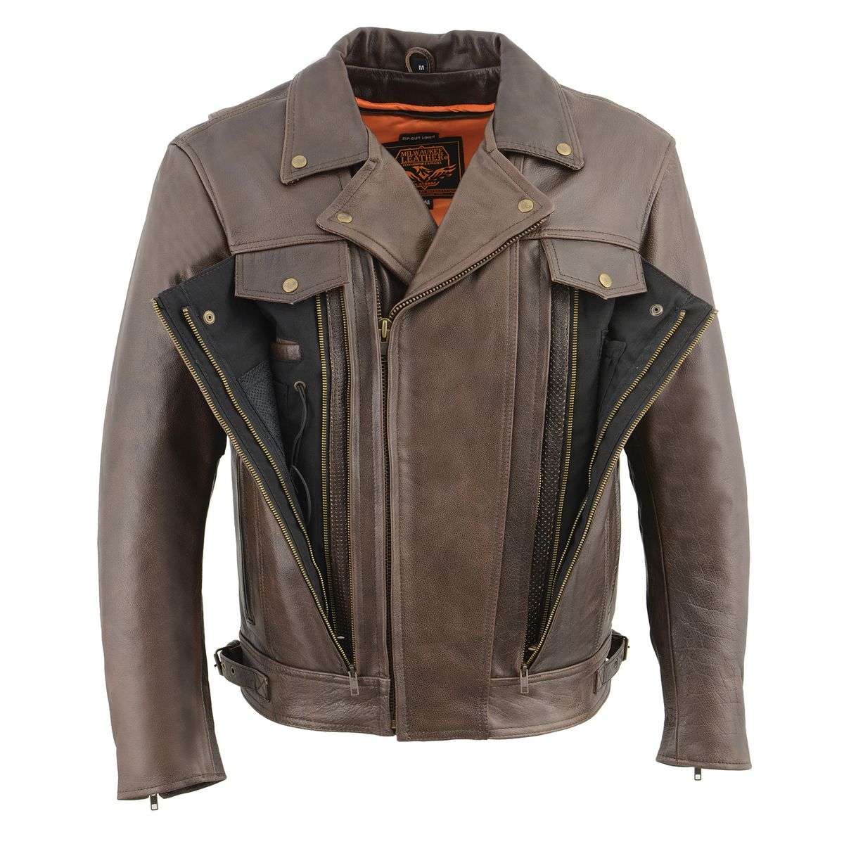Milwaukee Leather MLM1522 Men's ‘Vented’ Retro Brown Leather Motorcycle Jacket - Image 4