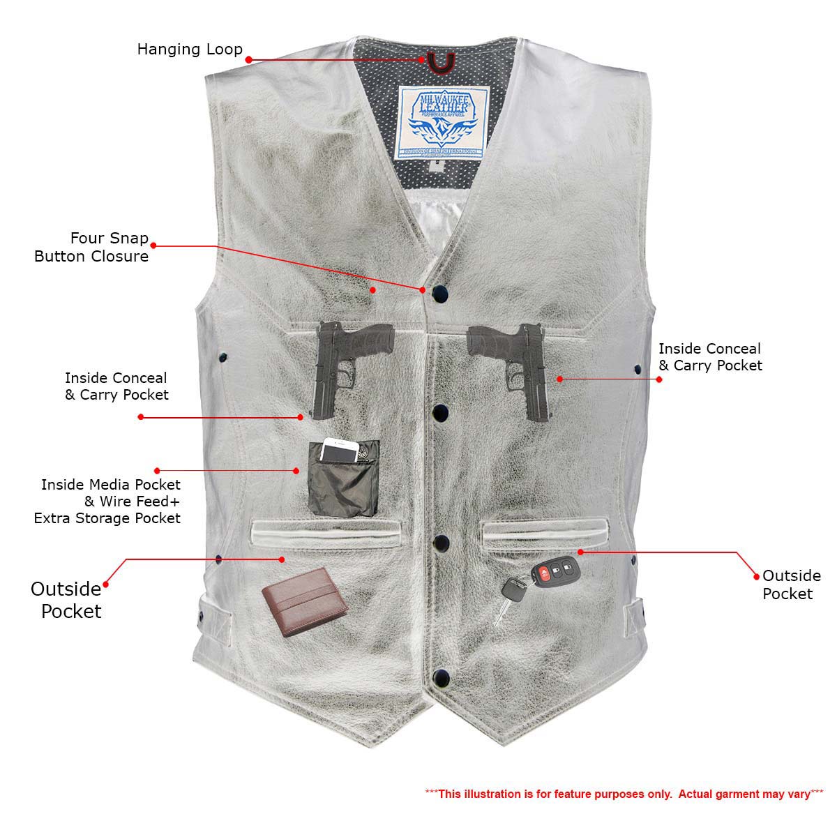 Milwaukee Leather Men's Road King Black Cowhide Leather Motorcycle Vest - LKM3793 - Image 9