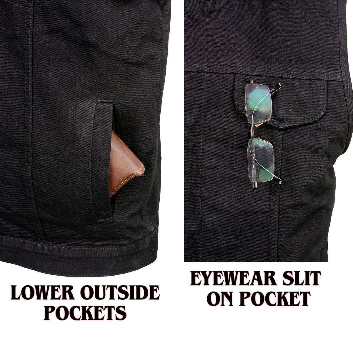 Milwaukee Leather Men's Rustic Black Denim Motorcycle Riding Vest with Removable Hoodie - MDM3082 - Image 11