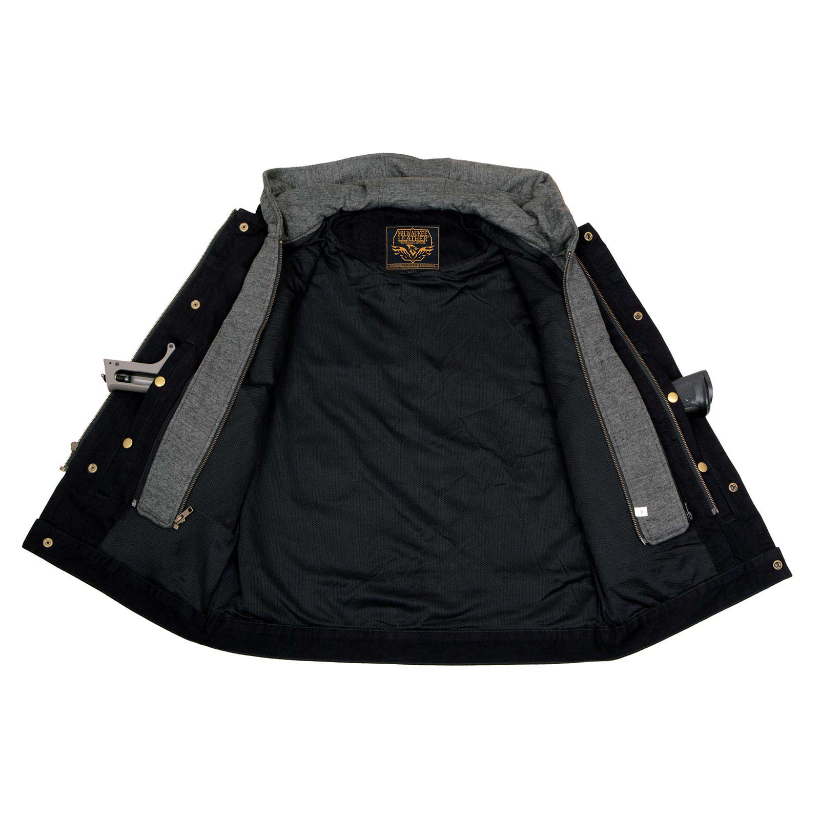 Milwaukee Leather Men's Rustic Black Denim Motorcycle Riding Vest with Removable Hoodie - MDM3082 - Image 6