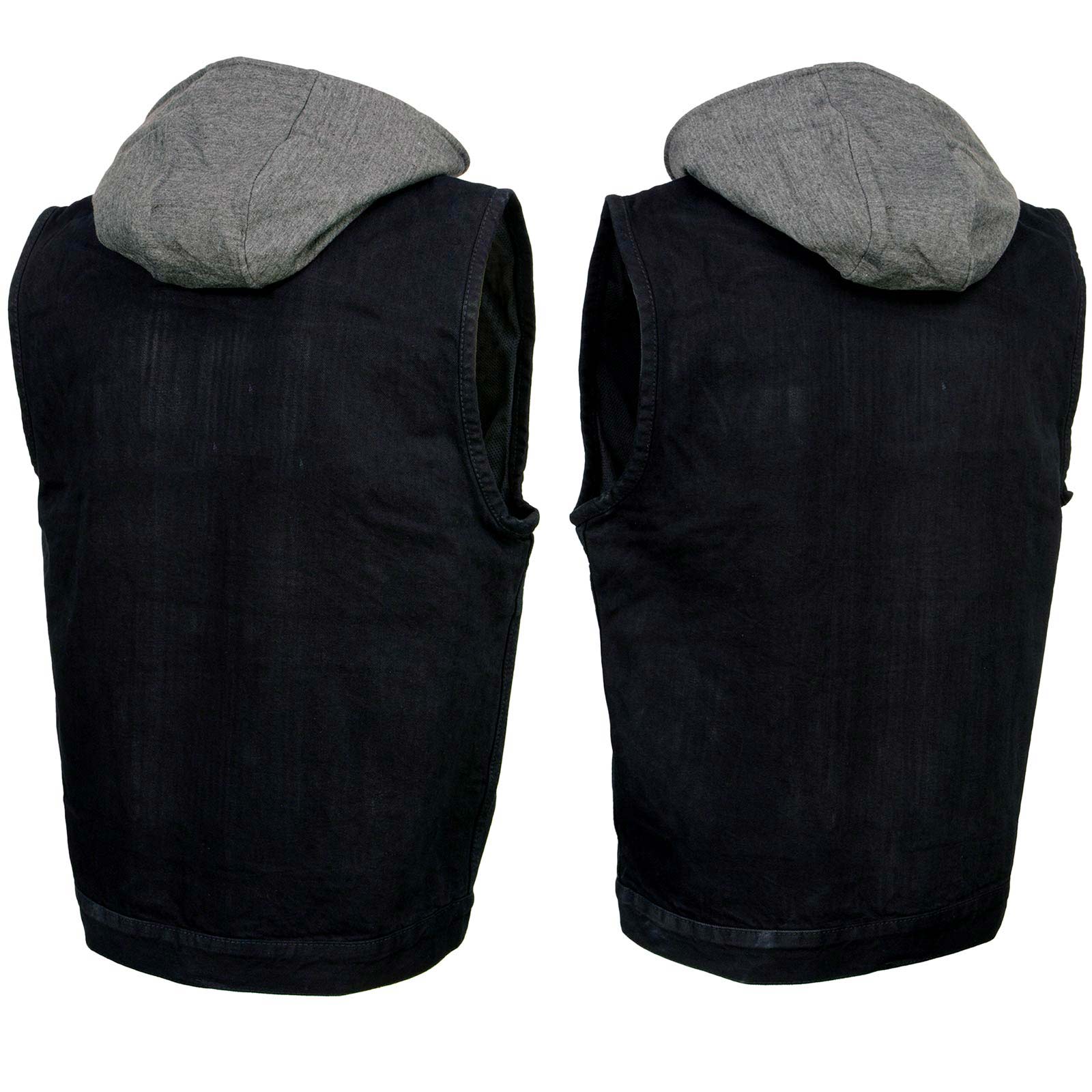 Milwaukee Leather Men's Rustic Black Denim Motorcycle Riding Vest with Removable Hoodie - MDM3082 - Image 8