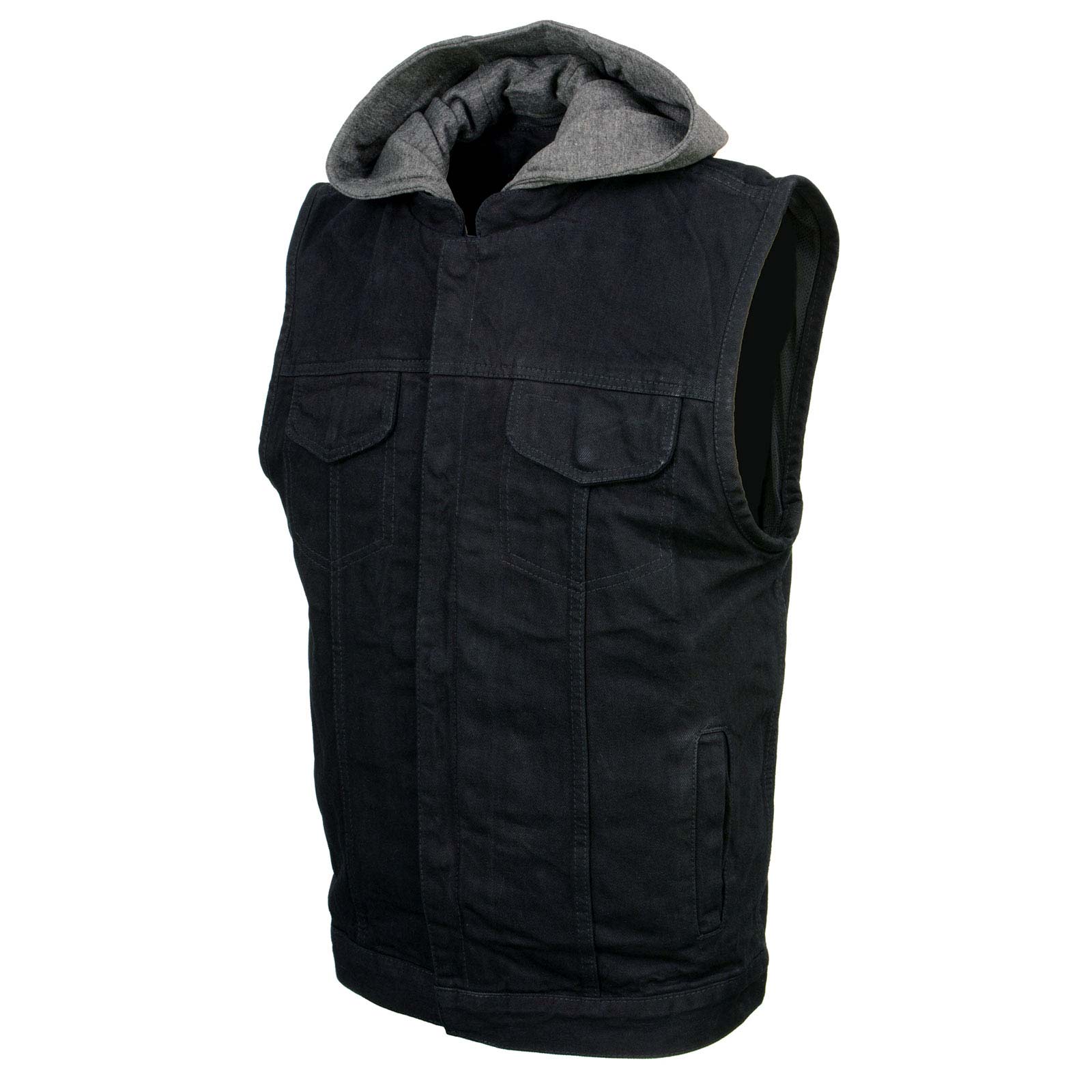 Milwaukee Leather Men's Rustic Black Denim Motorcycle Riding Vest with Removable Hoodie - MDM3082 - Image 9