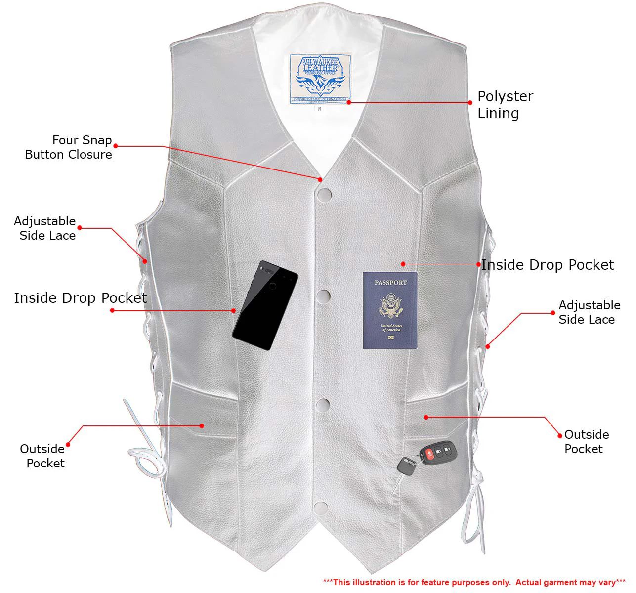 Milwaukee Leather Men's Classic ‘Side Laced Black Western Style Motorcycle Vest - LKM3776 - Image 2