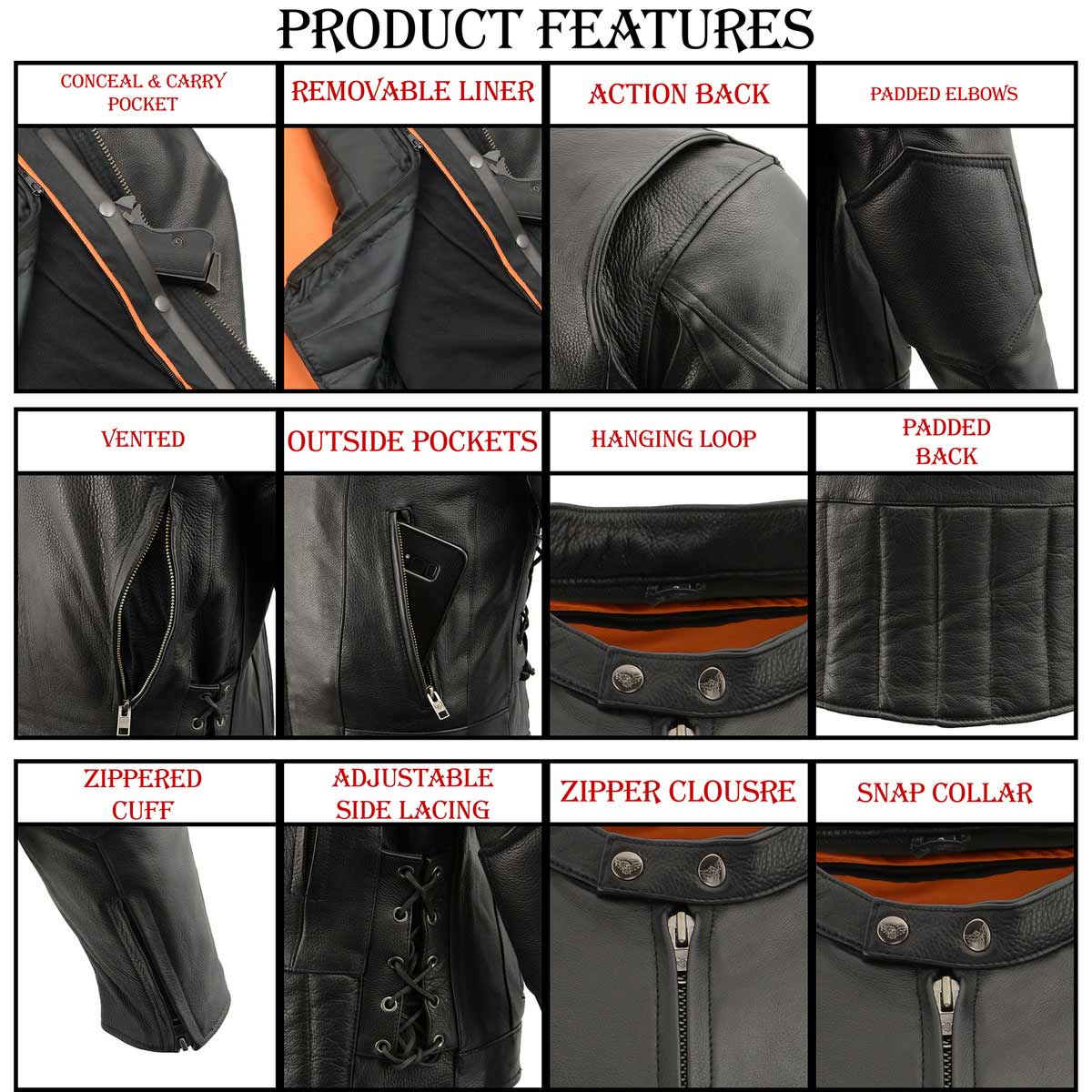 Milwaukee Leather ML1010 Men's Side Lace Vented Black Leather Scooter Jacket - Image 5