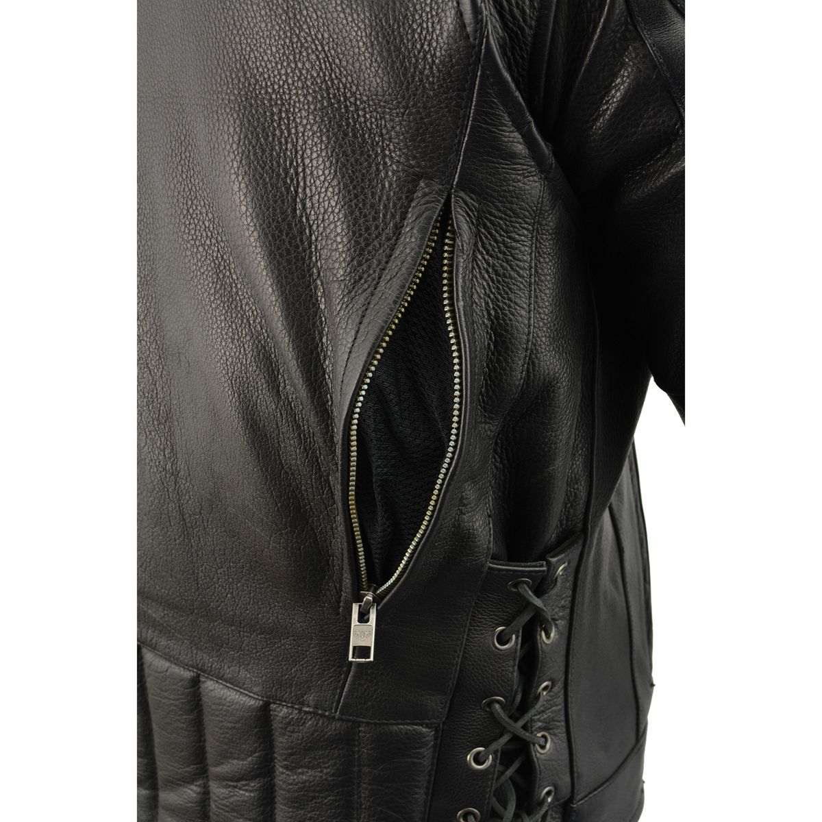 Milwaukee Leather ML1010 Men's Side Lace Vented Black Leather Scooter Jacket - Image 9
