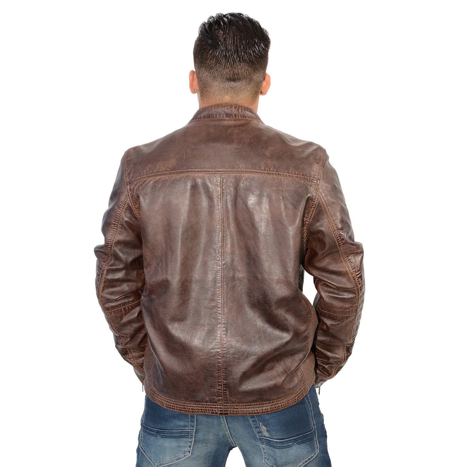 Milwaukee Leather SFM1805 Men's Brown Side Stitch Cafe Racer Lambskin Leather Jacket - Image 2