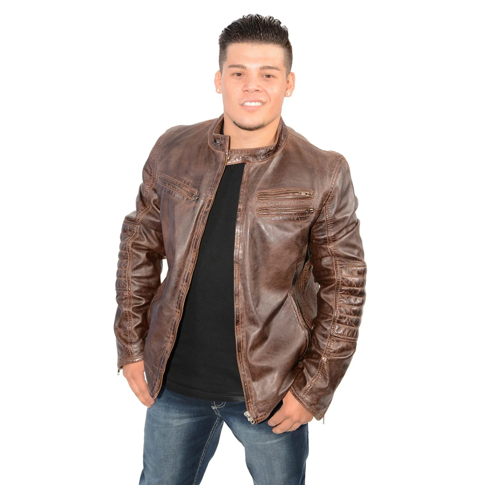Milwaukee Leather SFM1805 Men's Brown Side Stitch Cafe Racer Lambskin Leather Jacket - Image 4