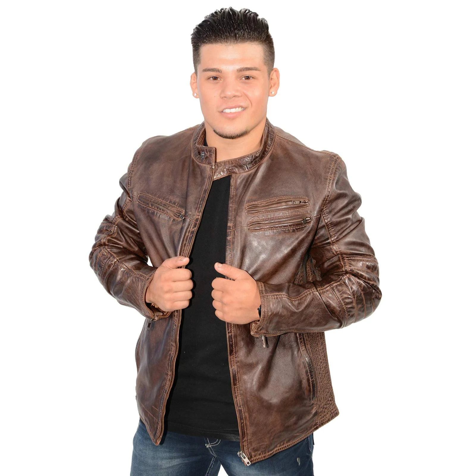 Milwaukee Leather SFM1805 Men's Brown Side Stitch Cafe Racer Lambskin Leather Jacket - Image 6