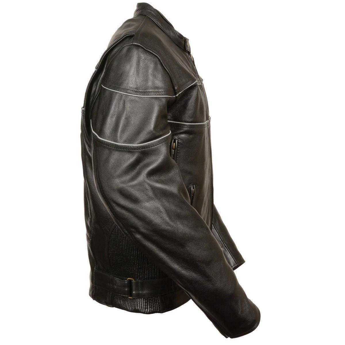 Milwaukee Leather SH1785 Men's Black Leather Scooter Style Motorcycle Jacket w/ Side Stretch and Reflective Piping - Image 3