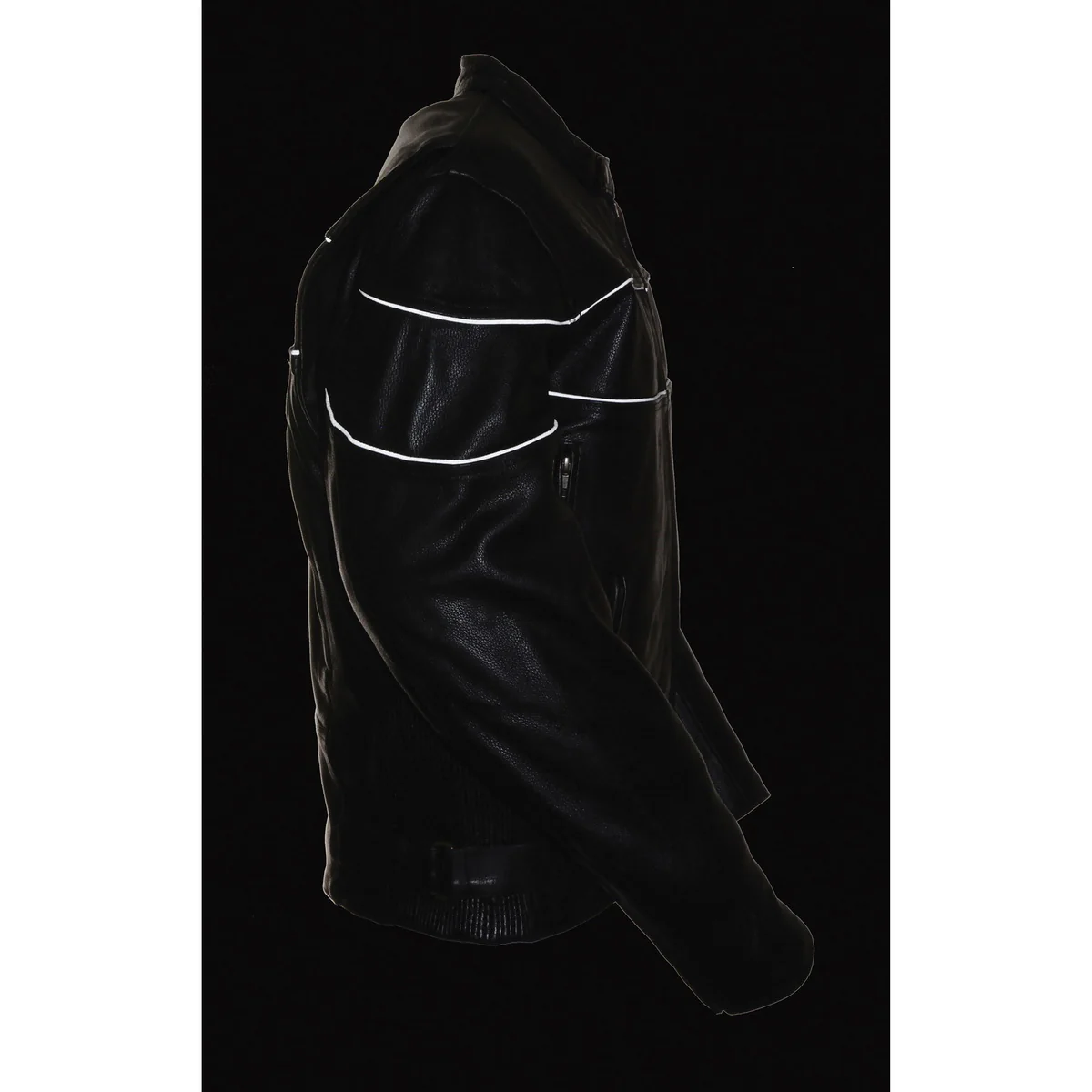 Milwaukee Leather SH1785 Men's Black Leather Scooter Style Motorcycle Jacket w/ Side Stretch and Reflective Piping - Image 6