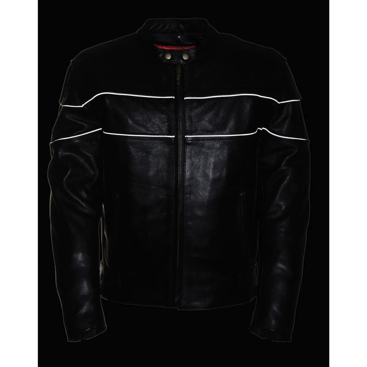 Milwaukee Leather SH1785 Men's Black Leather Scooter Style Motorcycle Jacket w/ Side Stretch and Reflective Piping - Image 7