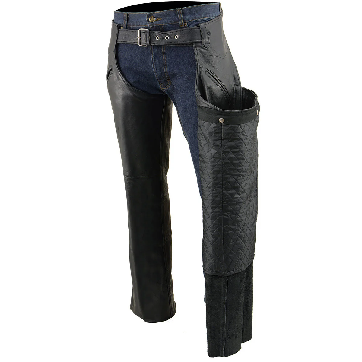Milwaukee Leather Chaps for Men's Black Leather Slash Pocket- Snap Out Thermal Lined Motorcycle Riders Chap- SH1103 - Image 11