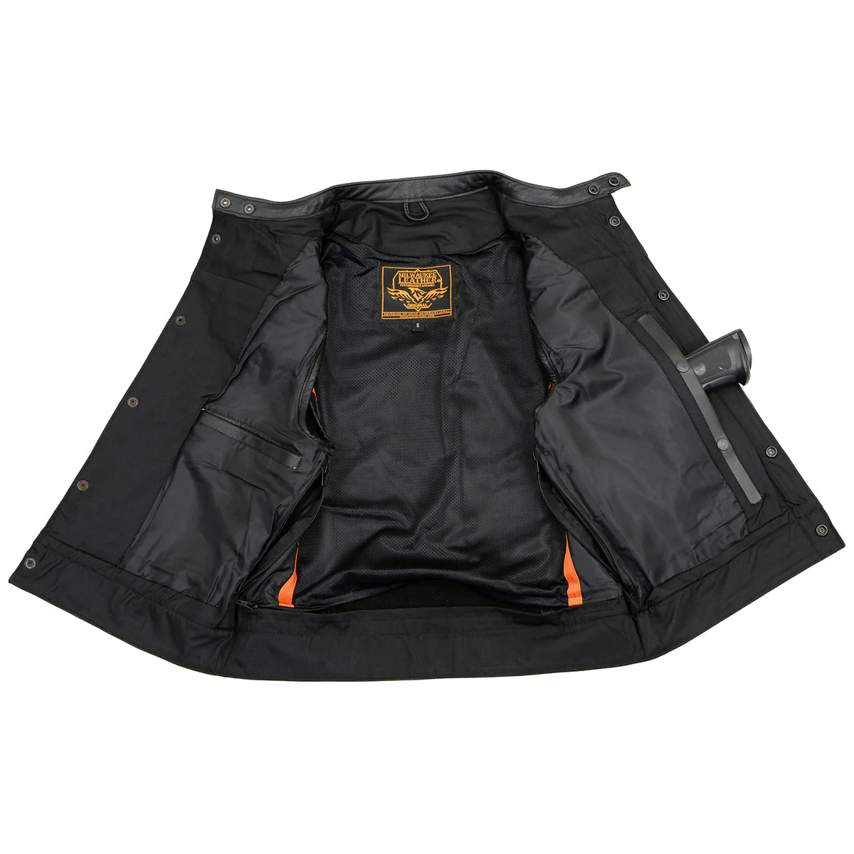 Milwaukee Leather LKM3720 Men's Black Leather Club Style Motorcycle Rider Vest with Concealed Snap Button Closure - Image 4