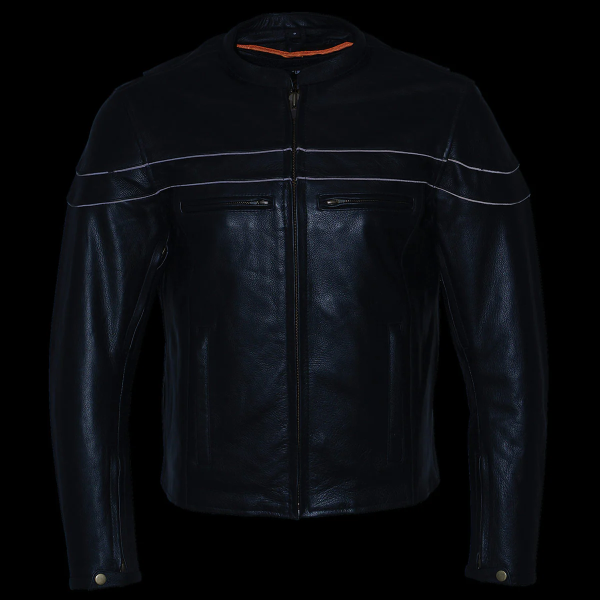 Milwaukee Leather Men's Black Leather Sporty Crossover Scooter Motorcycle Jacket w/ Reflective Piping - LKM1725 - Image 9