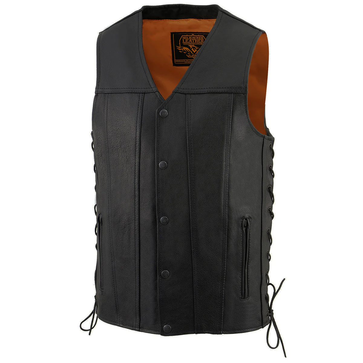 Milwaukee Leather MLM3520 Men's Black Leather Vest - Classic V-Neck Straight Bottom Side Lace Motorcycle Rider Vest - Image 8