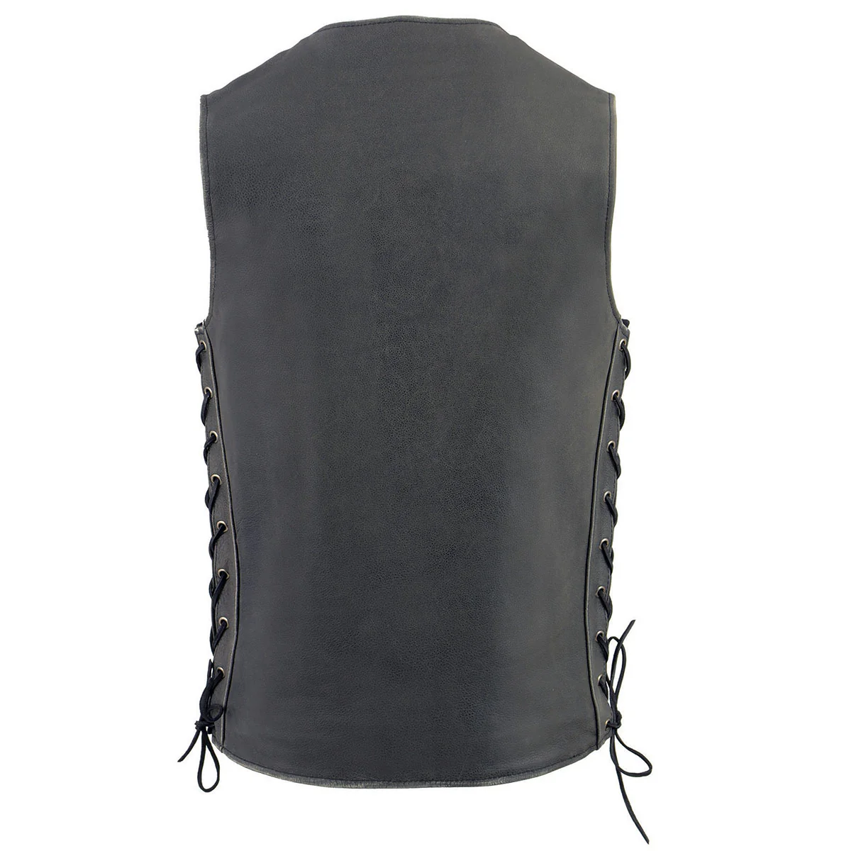 Milwaukee Leather MLM3521 Men's Distress Grey Leather Vest - V-Neck Straight Bottom Side Lace Motorcycle Rider Vest - Image 2